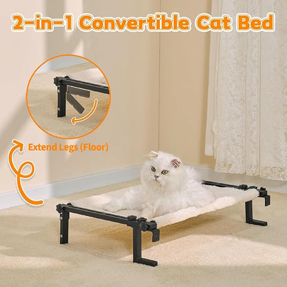Cat Window Perch Bed Cat Hammock for Window Sill Seat, 2 in 1 Adjustable Large Cats Sleeping Beds with Cushion Steel Frame Kitten Perches for Windowsill, Bedside, Floor (Beige)