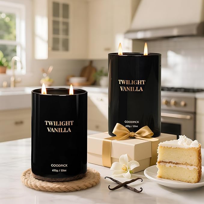 Goodpick Twilight Vanilla Scented Candles, Citrus & Floral Candles for Home, 22oz Soy Wax, 120hrs Creamy Vanilla, Bedroom Gift