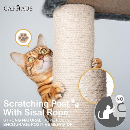 CAPHAUS Extra Wide, Tall Cat Activity Tree w/Two Top Perch, Scratching Posts, Multi-Level Play Tower for Cute Indoor Cats, 58-Inch Modern Cat Tree w/Cat Cave Condo, for Large Cats Kittens