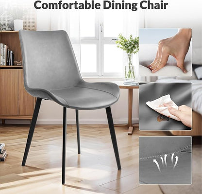 Dining Chairs, Modern PU Leather Dining Room Chair with Sturdy Metal Legs, Upholstered Seat Dinner Chairs Accent Side Chairs for Indoor Kitchen Living Room (Grey, Set of 8)