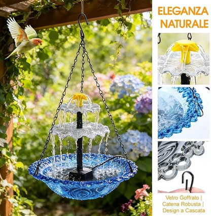 Solar Fountain for Bird Bath，Solar Cascade Hanging Bird Bath Fountain，Large Humming Birds Baths Fountains, with Solars Pump & Glass Bowl, for Outdoor, Gardens (Gray)