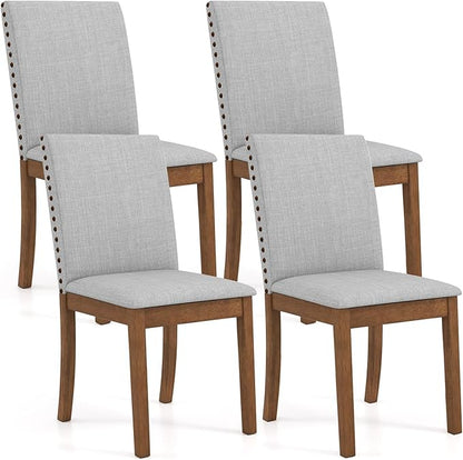 Giantex Upholstered Dining Chairs Set of 4, Kitchen Chair w/Nailhead Trim, Rubber Wood Legs, Padded Seat, Mid Century Armless Side Chair, Comfy Accent Parson Chairs for Restaurant, Living Room