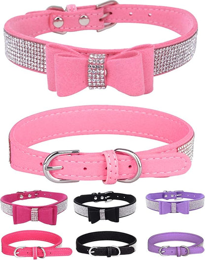 Bling Dog Collar for Small Medium Large Dogs, Crown Rhinestone Dog Collars for Girl and boy Dog, Diamond Puppy Collars, Adjustable Leather Suede SOFE Cat Collar (XS(8.2"-10.6"/21CM-27CM), Pink3)