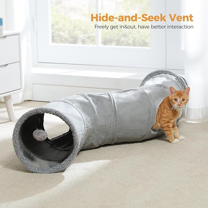 PAWZ Road Cat Tunnel Collapsible S Shape Cat Tunnels for Indoor Cats Cat Play Tube 51 Inches Long 10.5 Inches in Diameter