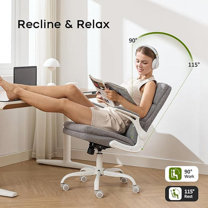 Office Chair Adjustable Desk Chair Mid Back Executive Comfortable Fabric Ergonomic Back Support Home Computer Chair with Padded Flip-up Armrest Swivel Wheels (Cement Gray)