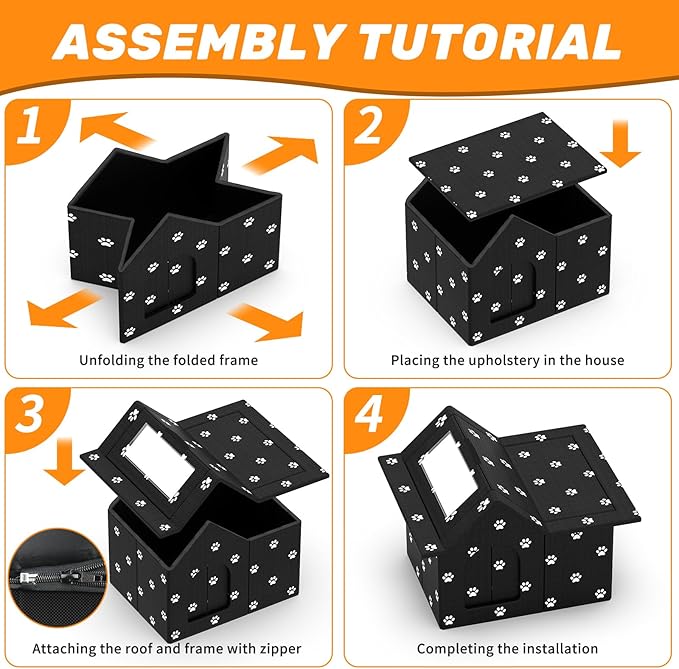 Outdoor Cat House Weatherproof, Large Feral Cat House for Winter, Collapsible Outdoor Cats Shelter in Winter with Door and Soft Mat, Easy to Assemble (Black)