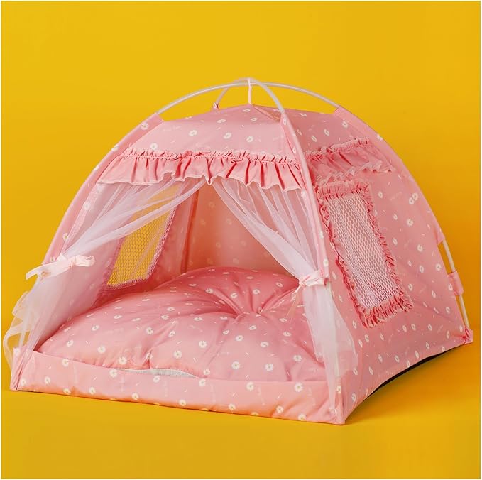 Cat Princess Bed Tent House - Kitty Cute Beds Indoor,Small Dog House Indoor/Outdoor Cave Nest Bed Small Dog Tent for Cat,Puppy Tents (15.7"x15.7"x14.5"/Pink)