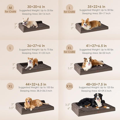 EHEYCIGA Large Dog Bed Memory Foam for Crate, Orthopedic Dog Bed Large Size Dogs with Washable Removable Cover, Waterproof Pet Sofa Couch with Nonskid Bottom, 35x22x6, Brown | Small Dog Sofa with Washable Removable Cover, Waterproof Pet Couch for Crate...