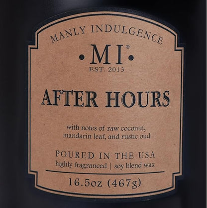 Manly Indulgence After Hours Scented Candles for Men, 2 Wick, 16.5 oz, Premium Soy Blend Wax, 60H Burn, Candles for Home Scented - Made in The USA