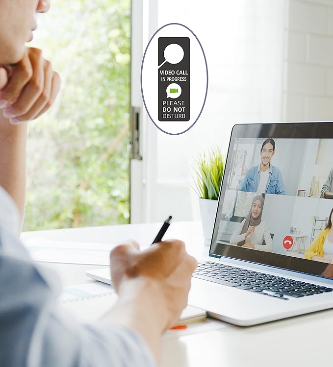 Video Call In Progress Do Not Disturb Door Hanger Sign, 2 Pack (Printed on Both Sides), 9.3″x3.5″ PVC Plastic, Please Do Not Disturb Sign for Home, Office. Type 10
