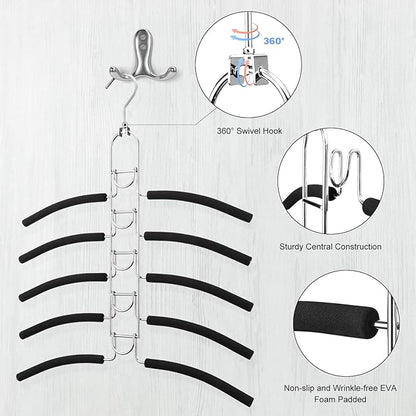 Space Saving Clothes Hangers, Multilayer Metal Hanger 4 Pack 5 in 1 Space Saver Coat Hangers, Anti-Slip Foam Padded Shirt Suit Hanger for Closet Storage Organizer