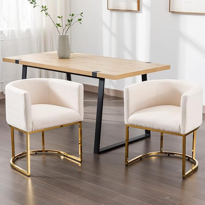 Linen Fabric Dining Chairs Set of 3 Modern Barrel Arm Chairs with Golden Frame, Upholstered Kitchen Chairs 18.5" Wide Accent Chairs for Living Room Dining Room Restaurant, Cream