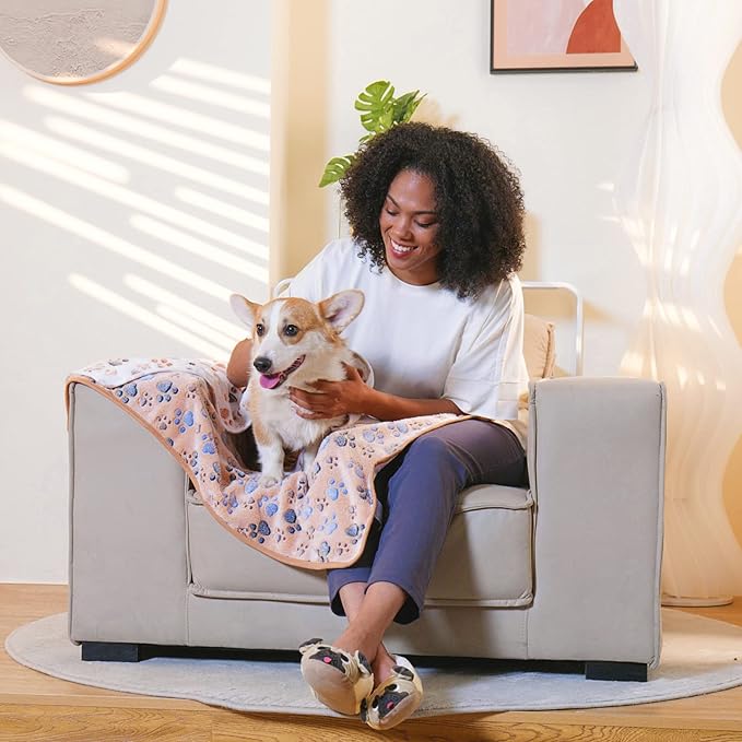 Luciphia 1 Pack 3 Blankets Super Soft Fluffy Premium Fleece Pet Blanket Flannel Throw for Dog Puppy Cat Paw Brown/Pink/White Small(23x16 inch)