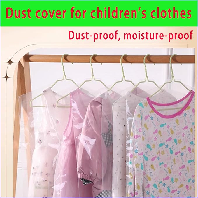 20 Pack (18x 28In) Plastic Clear Clothes Covers,For children's clothes，Dry Cleaners Bags Hanging Clothing Covers Clear Garment Bags Hanging Dust-proof Clothing Protector Covers.