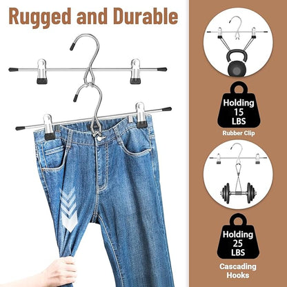 Pants Hangers Space Saving,Stackable Skirt Hangers with Clips, Hanging Closet Organizer and Storage,Clothes Hangers, College Dorm Essentials Apartment Essentials- 16 Pack