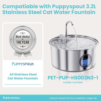 Cat Water Fountain Filters - 108oz/3.2L Cat Water Fountain, Stainless Steel Pet Fountain Dispenser for Cats, Dogs, Multiple Pets (10 pcs Filters)