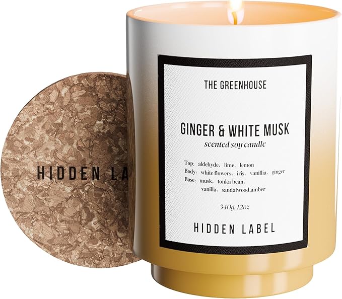 Ginger & White Musk Soy Candle, 12oz Natural Soy Wax Non Toxic, 75 Hours Burn Time,Clean Burn, Aromatherapy Candles for Home Scented, Stress Relief, Meditation, Yoga & Relaxation