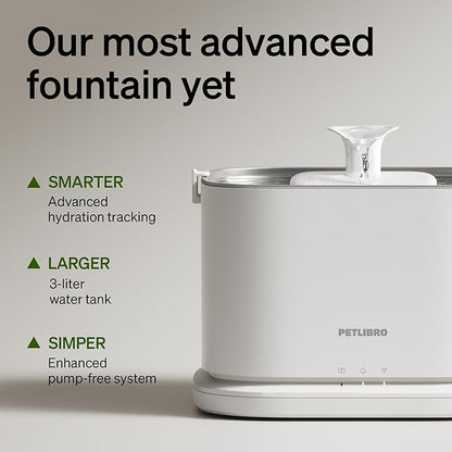 PETLIBRO Upgrade Cat Water Fountain, Dockstream 2 Smart App Monitoring Pet Water Fountain for Cats Indoor, 3L/101oz Cat Fountain Stainless Steel Tray for Drinking, 5G WiFi Auto Cat Water Dispenser Dog