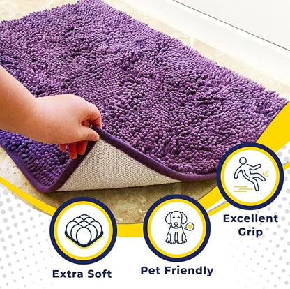 Muddy Mat® | Super Absorbent Door Mat Indoor, Microfiber Quick Dry Chenille Entryway Rug, Non-Slip Front Door Mat, Indoor Mats for Entryway, Machine Washable Pet Rug, Purple 24" x 72"