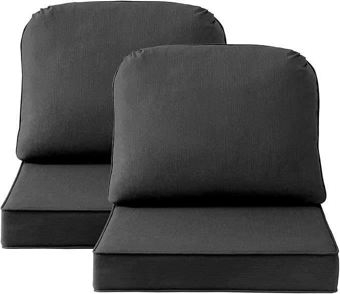 Outdoor Sunbrella Cushions for Patio Furniture Set of 2, 24"x24" Water Repellent Chair Cushions Removable Seat Bottom & Back Cushion Covers for Chair, Sofa, Couch, Spectrum Carbon