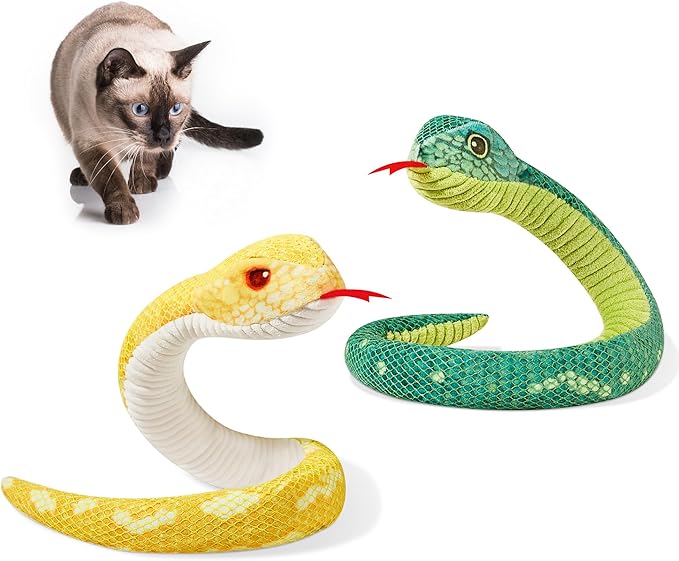 Potaroma Cat Toys Realistic Snake Catnip Crinkly Sound Toy 2 Pcs for Halloween, Mesh Fabric for Teeth Cleaning, Interactive Kicker Toys for Indoor Kitten Exercise 20 Inches