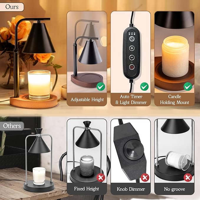 Marycele Black Candle Warmer Lamp with Timer, Height Adjustable Electric Lamp Candle Warmer, Black Home Room Decor Aesthetic, Birthday Gifts for Women Men