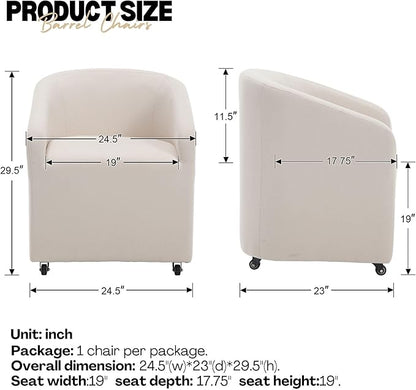 Modern White Upholstered Dining Chairs with Swivel Casters, Linen Barrel Back Accent Side Chair for Dining Room Living Room, Beige