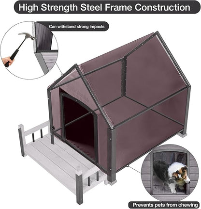 Dog House Outdoor, Chew-Proof Metal Frame Dog Kennel Shelter for Large Breeds,Weatherproof (Grey-I, Large)