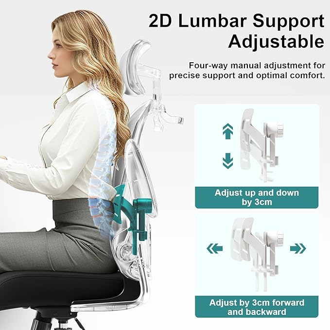Ergonomic Computer Office Chair - Adjustable Lumbar Support, Headrest, High Back Mesh Desk Chair for Office and Home, 90-120° Reclining Task Chair with Flip-Up Arms (Black)