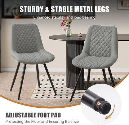 Modern Dining Chairs Set of 6, Top PU Leather Upholstered Dining Room Chairs with Metal Legs, Ergonomic Kitchen Chairs for Kitchen Dinning Room, Grey