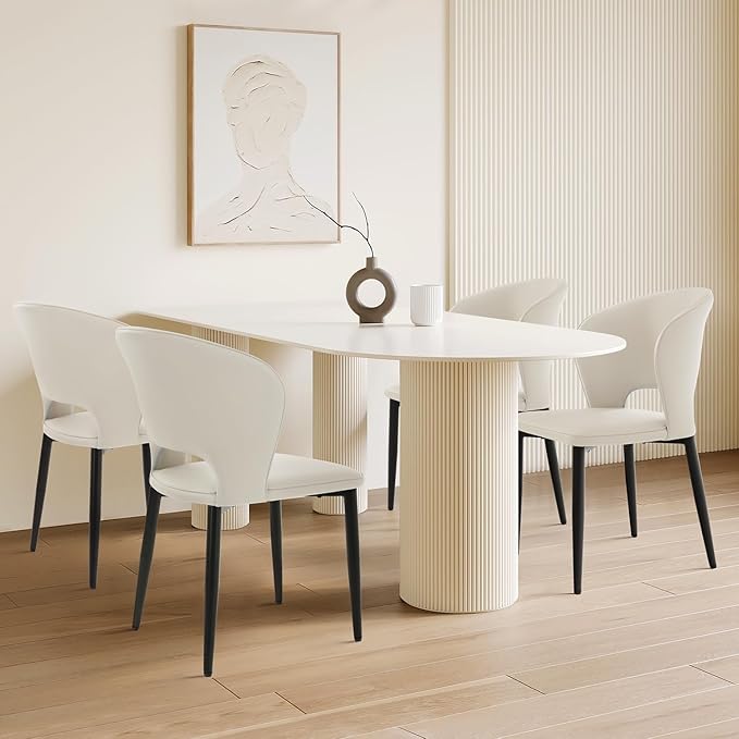 Homcosan Dining Chairs Set of 4, Modern Kitchen Chairs with Cross Structure & Exquisite Piping Design, Easy Assembly, Faux Leather Dining Room Chairs for Living Room Lounge, Bedroom, Beige