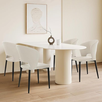 Homcosan Dining Chairs Set of 4, Modern Kitchen Chairs with Cross Structure & Exquisite Piping Design, Easy Assembly, Faux Leather Dining Room Chairs for Living Room Lounge, Bedroom, Beige
