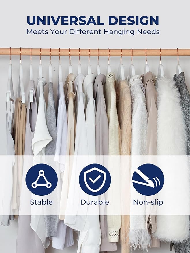 Smartor White Wooden Hangers 20 Pack, Solid Wood Coat Hanger for Closet, Heavy Duty Wood Hangers for Suits, Shirts, Dresses, with 360° Rose Gold Hook, Non Slip Pant Bar