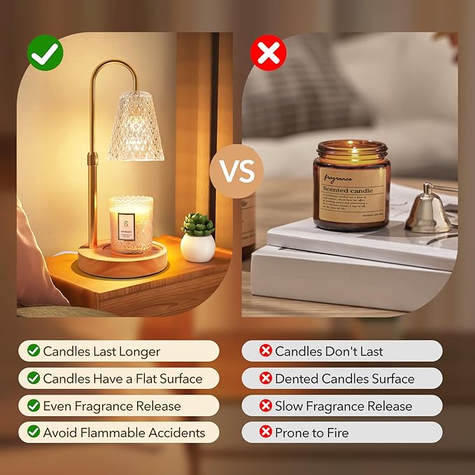 Candle Warmer Lamp with Timer, Stocking Stuffers for Women, Mom Gifts for Women Mom Christmas, Adjustable Height Candle Warmer, Dimmable, Home Decor, Wax Warmer Lamp for Jar Candles with 2 Bulbs