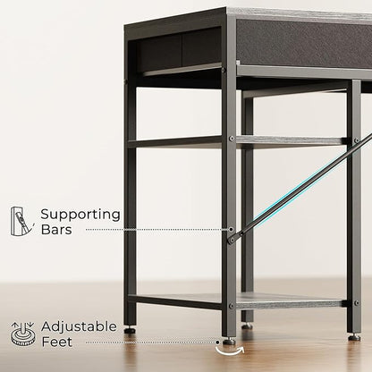 Huuger Computer Desk with 6 Drawers, 63 Inch Office Desk with Shelves, Reversible Gaming Desk, Corner Desk with Storage, for Home Office, Study, Living Room, Grey