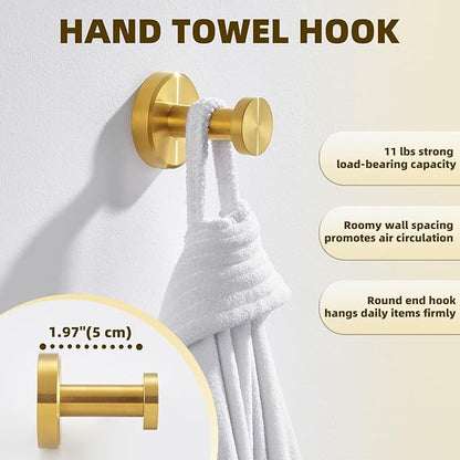 APLusee Brushed Gold Towel Hook for Bathroom, 304 Stainless Steel Round Towel Hanger, Heavy Duty Wall Hook for Kitchen Garage Wall Mounted