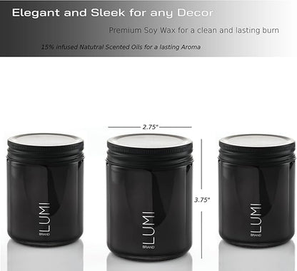 Set of 3 Premium Scented Soy Candles Gift Set | Le Noir Collection - Men’s Cologne, Red Teakwood, Bergamot & Oud | Crackling Wood Wick | Luxury Candles for Relaxation, Home Décor & Gifts | 9.8oz Each