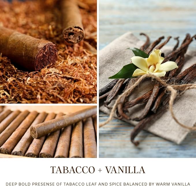 Tobacco Vanilla Wood Wick Candle for Men – Strong Masculine Scent, 100% Soy, 50-Hour Burn – Luxury Scented Candle with Crackling Wooden Wick for Home, Office, Gifts