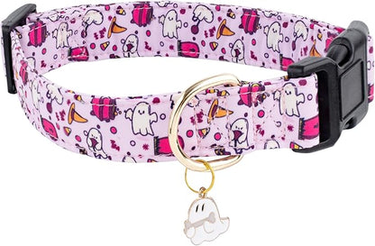 Faygarsle Fall Dog Collar Adorable Ghost Pattern Halloween Collar for Dogs Autumn Collar for Small Medium Large Female and Male Dogs Cute Neckwear for Dogs Purple Collar for Boy Girl Dogs XS