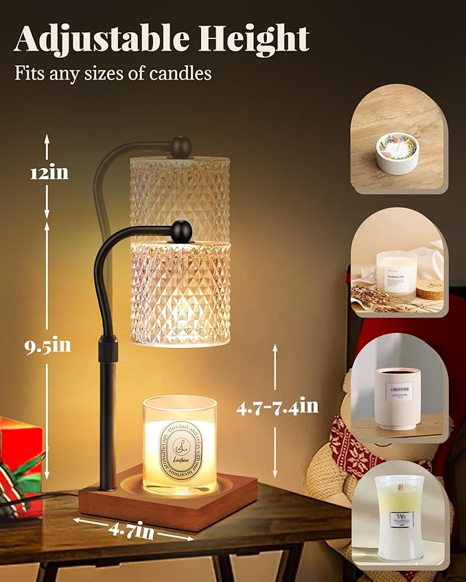 Candle Warmer Lamp with Timer Dimmer Adjustable Height, Birthday Housewarming New Home Decor Gifts for Women, Electric Wax Warmer for Jar Candles