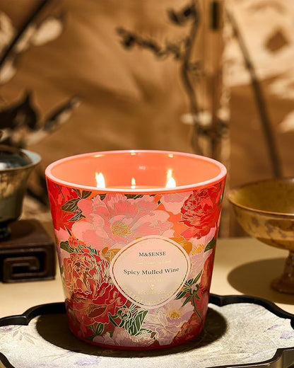M&SENSE Spicy Mulled Wine Scented Candle, 28.2oz 3 Wick Natural Soy Wax Large Candles, Long Lasting Clean Slow Burning No Toxic Décor for Home Relaxation, Romantic Dates & Gift-Giving