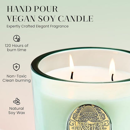 M&SENSE Large Two-Wick Clean Soy Candle | Fresh Linen & Neon Blue | 19.8 oz, 120H Burn Time | Luxury Scented Candle for Relaxation, Gifting, Home Décor | Ideal for Bedroom, Office, Party Ambiance