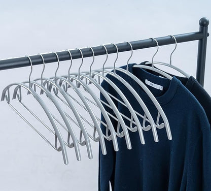 16.5 Inch Metal Clothes Hanger with Non-Slip Rubber Coating, No Shoulder Bumps & No Marks, for Sweaters, T-Shirts, Suits with Pants Bar, Pack of 10, Silver