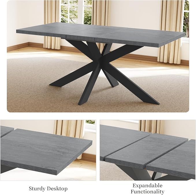 ZckyCine 7-Piece Dining Table Set, 6-Person Modern Rectangular Wooden Expandable Dining Table and 6-Person Leather Dining Chairs, 6-Person Kitchen Table and Chairs, Perfect for Kitchen Dining