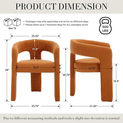 Modern Sherpa Dining Chairs Set of 2, Upholstered Barrel Chairs with Arms Comfy Accent Side Chairs for Living Room/Dining Room/Reception, Terra Cotta