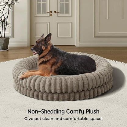 BALANCE Luxury Donut Dog Bed, 43 Inches Round Dog Beds Large Sized Dogs Washable, Orthopedic Calming Dogs Bed for Pets with Anti-Slip Bottom, Oatmeal