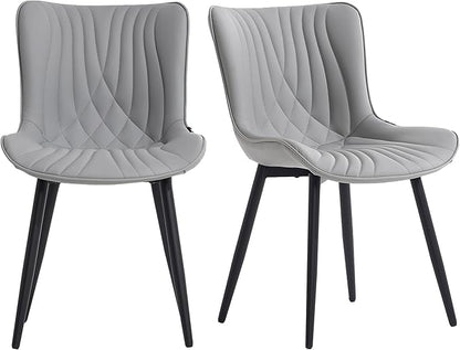 YOUTASTE Dining Chairs Set of 2, Mid Century Modern Upholstered Faux Leather Kitchen Room Chairs, with Black Metal Legs, Armless Accent Chair for Living Room, Bedroom, Vanity, Grey