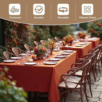 sancua 2 Pack Fall Tablecloth 60 x 102 Inch Rust, Rectangle Thanksgiving Burnt Orange Table Cloth for 6 Feet Tables - Stain and Wrinkle Resistant Washable Polyester Table Cover for Dining Parties