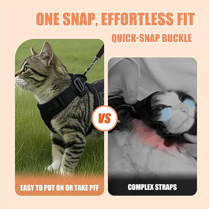 Cat Harness and Leash Set,Escape Proof Adjustable Cat Harness,Soft and Breathable Kitten Harness and Leash with Reflective Strips for Walking and Traveling(Black,XS)