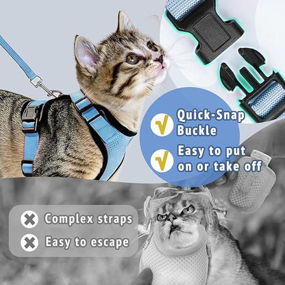 Cat Harness and Leash Set,Escape Proof Adjustable Cat Harness,Soft and Breathable Kitten Harness and Leash with Reflective Strips for Walking and Traveling(Light Blue, X-Small(3.3-8.9lb))